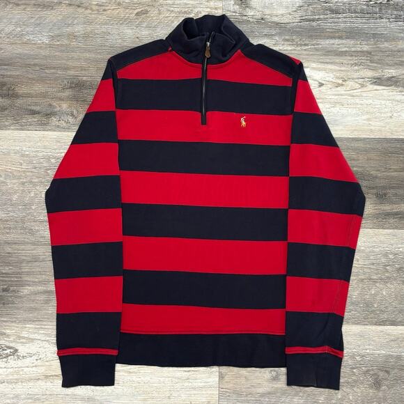 Polo Ralph Lauren Blue Red Striped Boys XL Quarter Zip Mock Pullover Sweater EUC - Picture 2 of 10